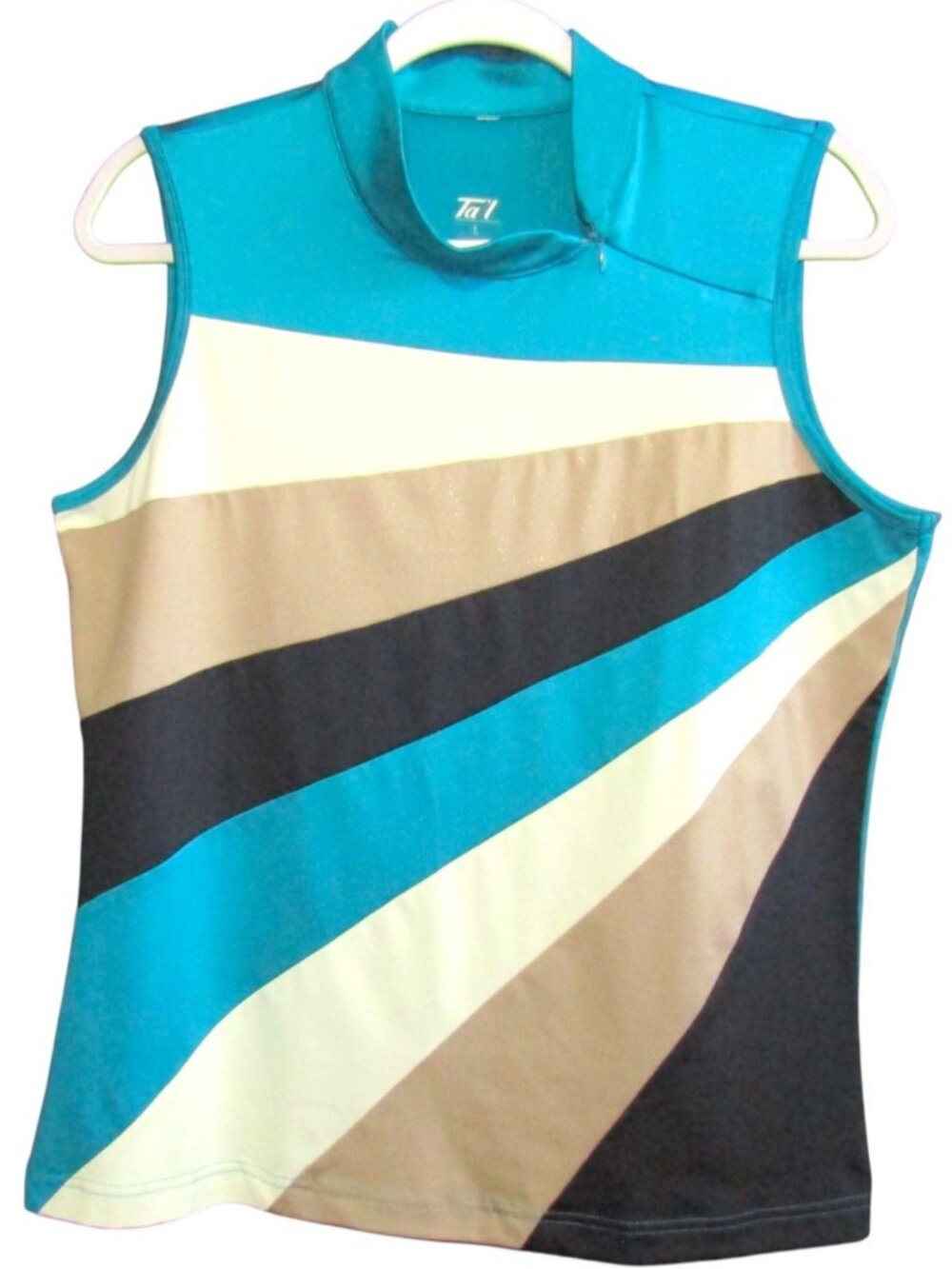 Tail Womens L Sleeveless Golf Tennis Top Turquoise Colorblock Mock Neck Zip